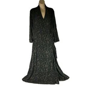 J Jill Gray Brown Geometric Wrap Dress Tie Waist Stretch Full XLP Petite Long
